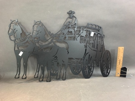 Plasma Cut Horse & Carriage Steel Plaque - As New