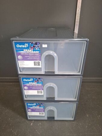 3 x Oates Smart Storage Stackable Drawers