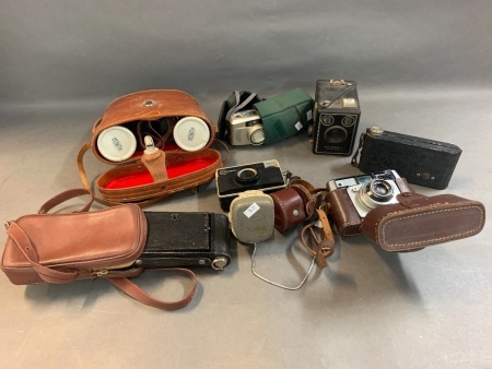 Asstd Collection of Vintage Cameras, Zenith Biinoculars, Lightmeter Etc.