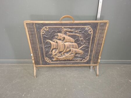 Copper Fire Screen with Embossed Image of a Ship