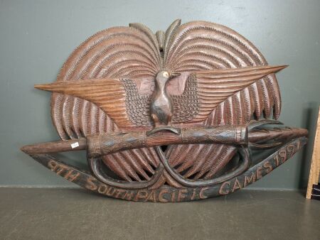 Carved Wooden Emblem commemorating the 1991 South Pacific Games