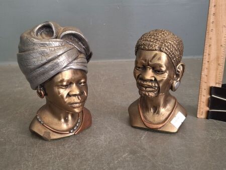 Pair Bronze Busts by Casper Darare marked 120/200 H27 & 118/200 H29