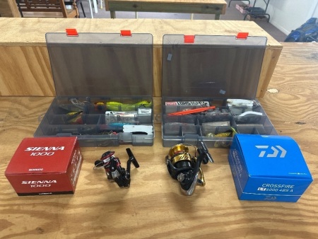 Assorted fishing Tackle with Sienna 100 Reel & Crossfire LT 6000 4BSA Reel