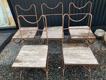 5 Wrought Iron Chairs with Timber Seats