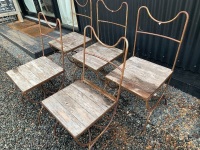 5 Wrought Iron Chairs with Timber Seats - 2