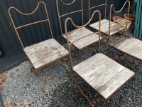 5 Wrought Iron Chairs with Timber Seats - 3