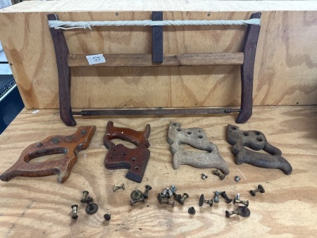 Vintage Saw Handles with Brass Screws and Vintage Wooden Bow Saw