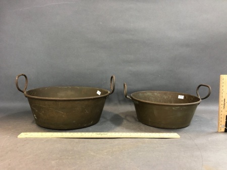 2 Vintage Graduated Brass Preserving Pans