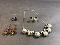 Asstd Lot of Jewellery inc. Silver Ring, Cloisonne Earrings & PenÂ  + Costume Necklace and Earrings - 2