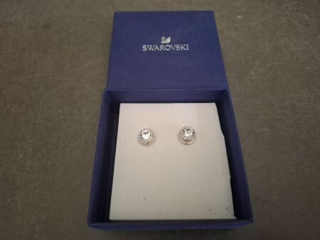 Boxed Swarovski Crystal Stud Earrings - Stamped with Swan & C