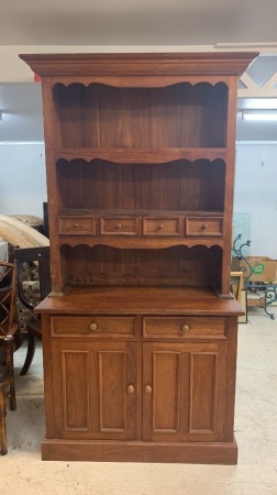 HardwoodÂ  2 Drawer, 2 Door Hutch with Shelves & 4 Drawers Above