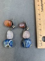 Pair of Roze Quartz, Lapis & Agate Earrings