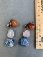 Pair of Roze Quartz, Lapis & Agate Earrings - 2