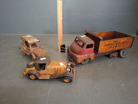 3 Vintage Toy Cars/Trucks - Incs Australian Made Boomaroo Dump Truck & 2 Cars
