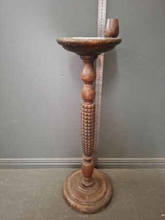 Vintage Wooden and Mosaic Standing Ashtray
