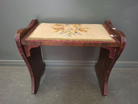 Vintage Tapestry Top and Wooden Piano Stool