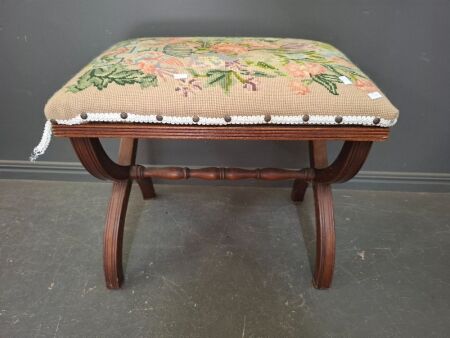 Vintage Tapestry Top and Wooden Piano Stool