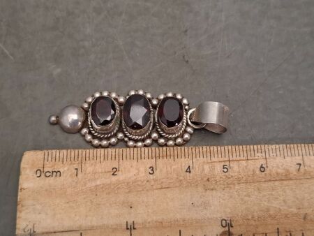 Vintage Garnet and Sterling Silver Pendant