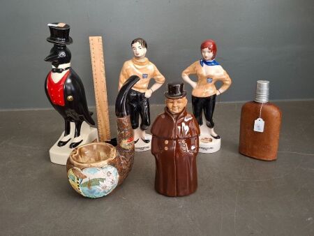 5 Vintage Liquor Bottles & 1 1930s McCallums Scotland Flask