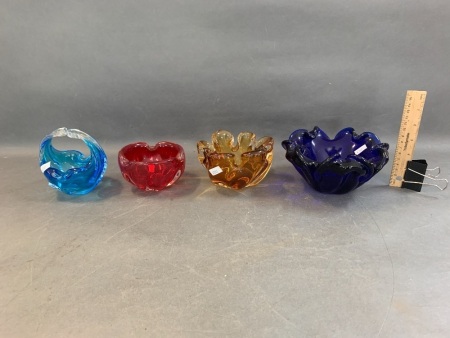 4 x Vintage Murano Style Coloured Glass Bowls