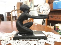 Bronzed Lady Holding Crystal Ball