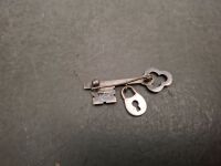 Antique Lock and Key Pin - Stamped STG Sil - 2