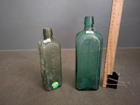 2 Antique Udolpho Wolfes Schiedam Collectable Glass Bottles