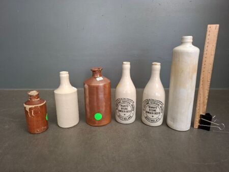 2 Gladstone Cordial Works Ginger Beer Bottles - Incs 2 Ceramic Ink Bottles & 2 Ceramic Bottles