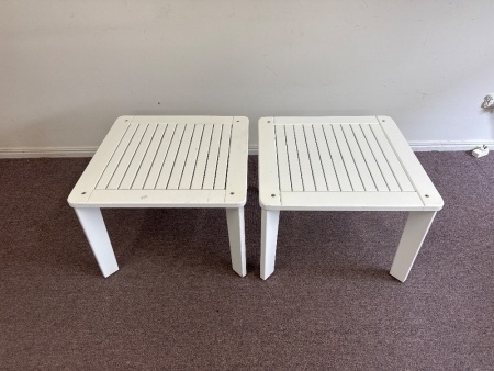 Pair of Side Tables Mahogany hardwood and designed to compliment the fan back Adirondack Chairs