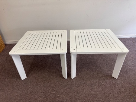 Pair of Side Tables Mahogany hardwood and designed to compliment the fan back Adirondack Chairs