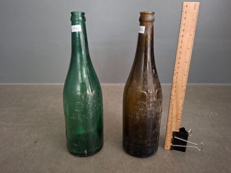 2 Vintage BEB Queensland Bottles - Made in Australia