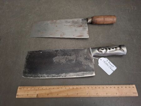 2 Meat Cleavers - Incs 1 Three Rams 1970s China & 1 Marked