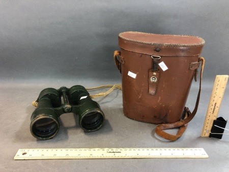 Pair of Military O.S. 419 M.A. Bino Prism No 5 MK 5 X7 Binoculars in Original Leather Case c1940's