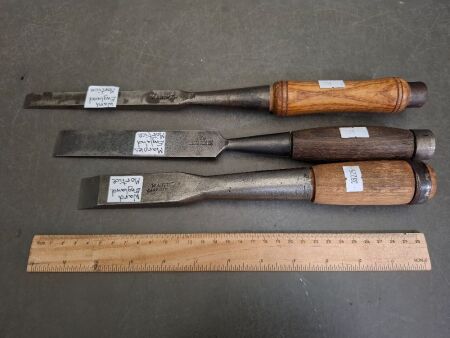Lot of 3 Mortice Chisels - Incs Marples England & 2 Ward England