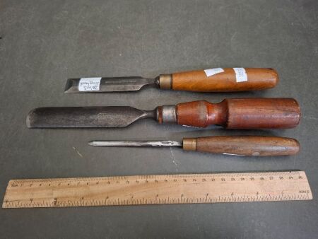 Lot of 3 Chisels - 1 Titan Australia Gouge, 1 Marples England Gouge, 1 Zelus England