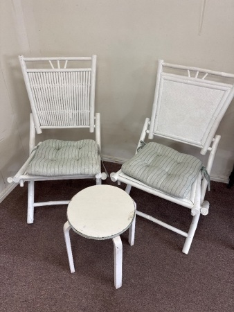 2 Cane Folding Chairs & Small Wooden Table
