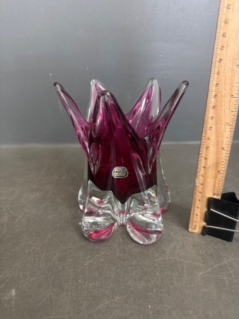 Bohemia Czechoslovakia Cranberry Glass Vase