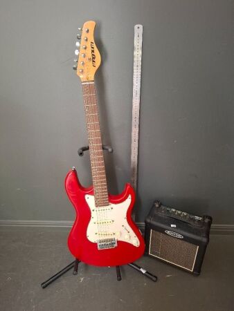 Red Electric Guitar with Amp & Stand