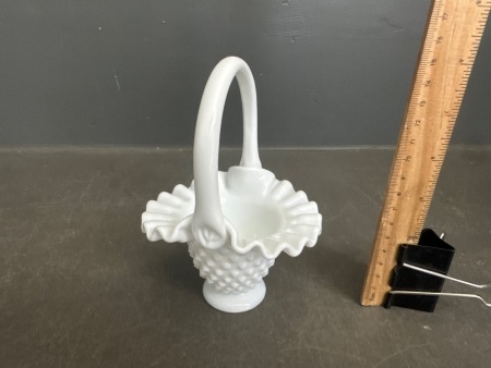 Fenton Hobnail Milk Glass Basket