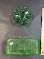 Depression Glass Fridge Box & Lid (as is)+ Heavy Glass Heart Mould - 2