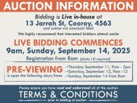 AUCTION INFORMATION: Bidding is live at 13 Jarrah St, Cooroy, 4563 & online via web feed (simulcast) - It is recommended that interested bidders attend the auction onsite | BIDDING COMMENCES: 9am, Sunday, September 14, 2025, Registration from 8am (photo I
