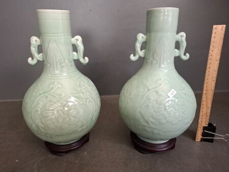 Pair Asian Style Vases on stands