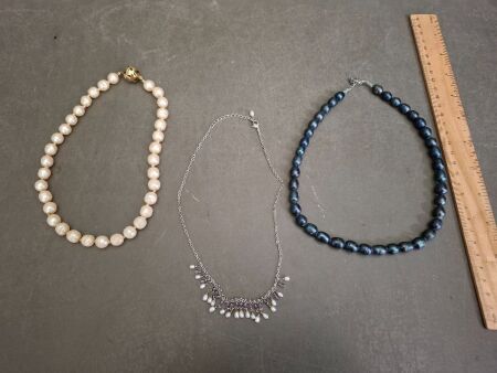 3 Pearl Necklaces - 2 possibly faux