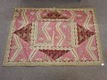 Hand Woven & Beaded Silk Throw Rug