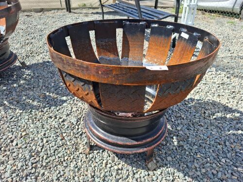 Handmade Fire Pit on Tire Rims with Legs - Made by Ted Moran - App 630 D x 570 H