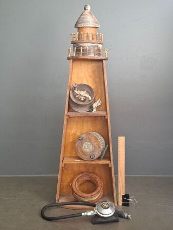 Vintage Fishing Reels in Light House Tower with Pacer Decor Scuba Gauge