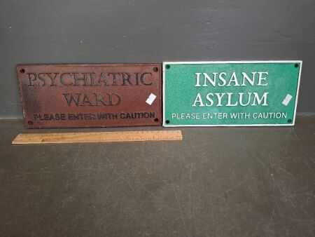 Insane Asylum & Psychiatric Ward Cast Iron Signs