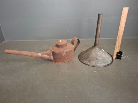 Vintage Metal Oil Pourer & Funnel