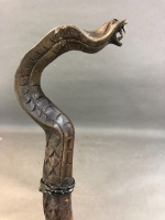 Vintage Hand Carved Hardwood Cobra Walking Stick - As Is - 3