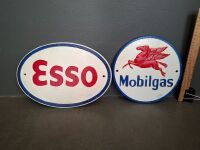 Mobilgas Pegasus Cast Iron Wall Hanger & Esso Cast Iron Sign
